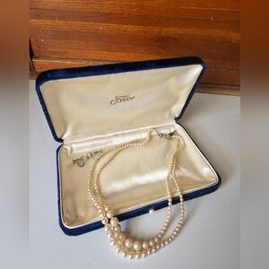 Felco Vintage Double Strand Faux Pearl Necklace And Earring Set Good Condition